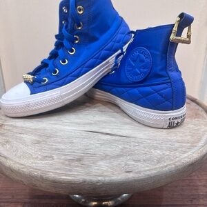 Converse Royal Blue Quilted High-Tops with Gold Details